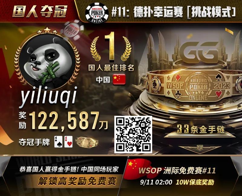 【EPCP扑克】WSOP金手链国人首冠诞生！击败丹牛、Jorstad一票大神，豪揽奖励12W刀