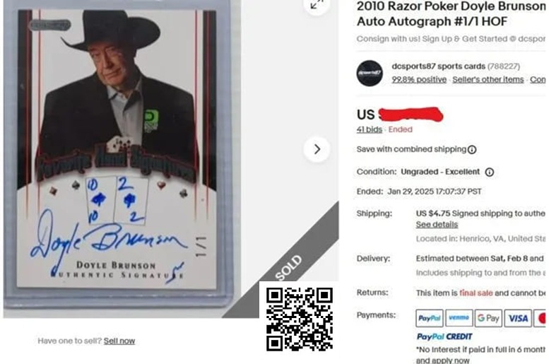 【EPCP扑克】趣闻 | Doyle Brunson亲笔签名扑克交易卡以1603美元高价成交