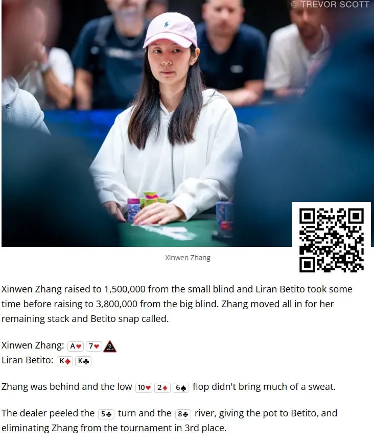 【EPCP扑克】中国女性牌手Xinwen Zhang获WSOP $1,500超快速赏金赛第三名