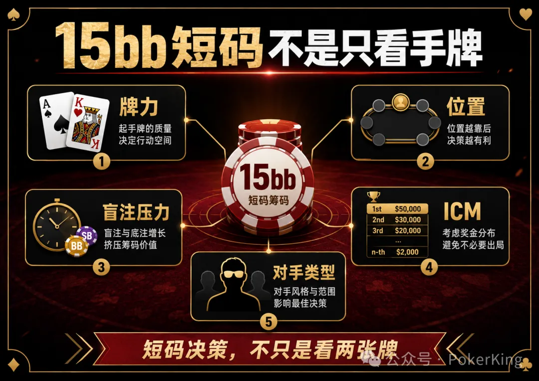 【EPCP扑克】决赛桌剩15bb拿到AK,推还是加注?短码决策不是看牌力,是看这五件事