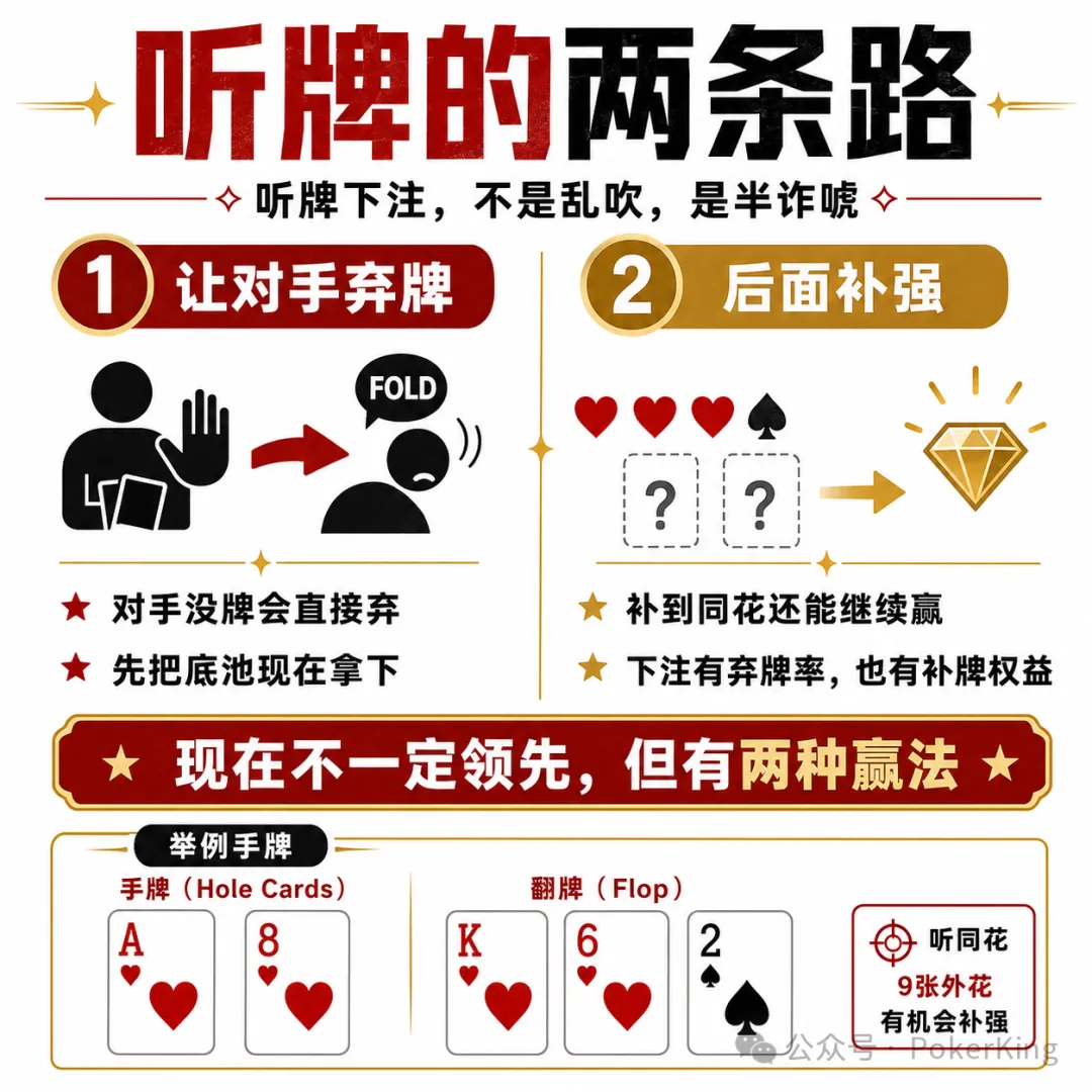 【EPCP扑克】听牌到底该不该下注？记住这八个字：单挑就打，人多就缩