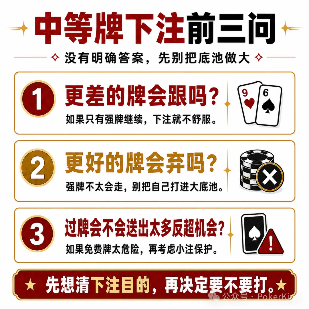 【EPCP扑克】中等牌力的困境：不是每手对子都值得下注，先问自己三个问题