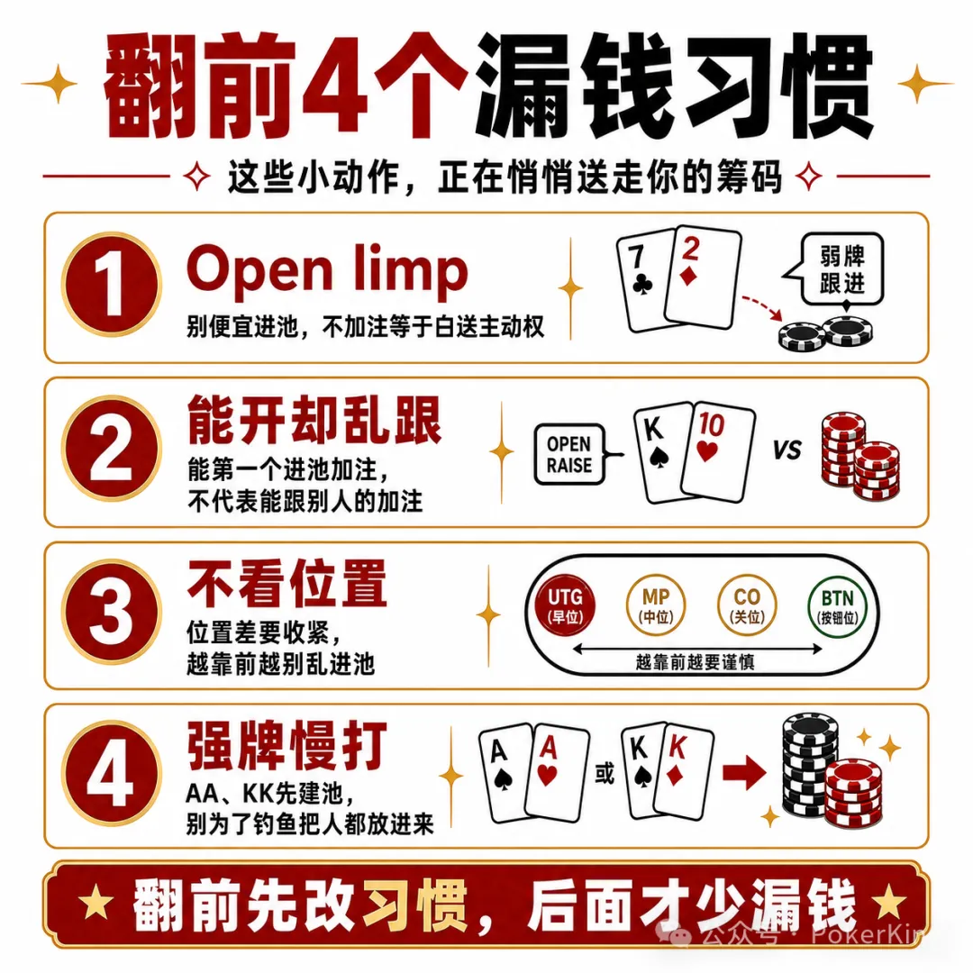 【EPCP扑克】翻前四个坏习惯:别再让筹码从“随手一下”里漏走