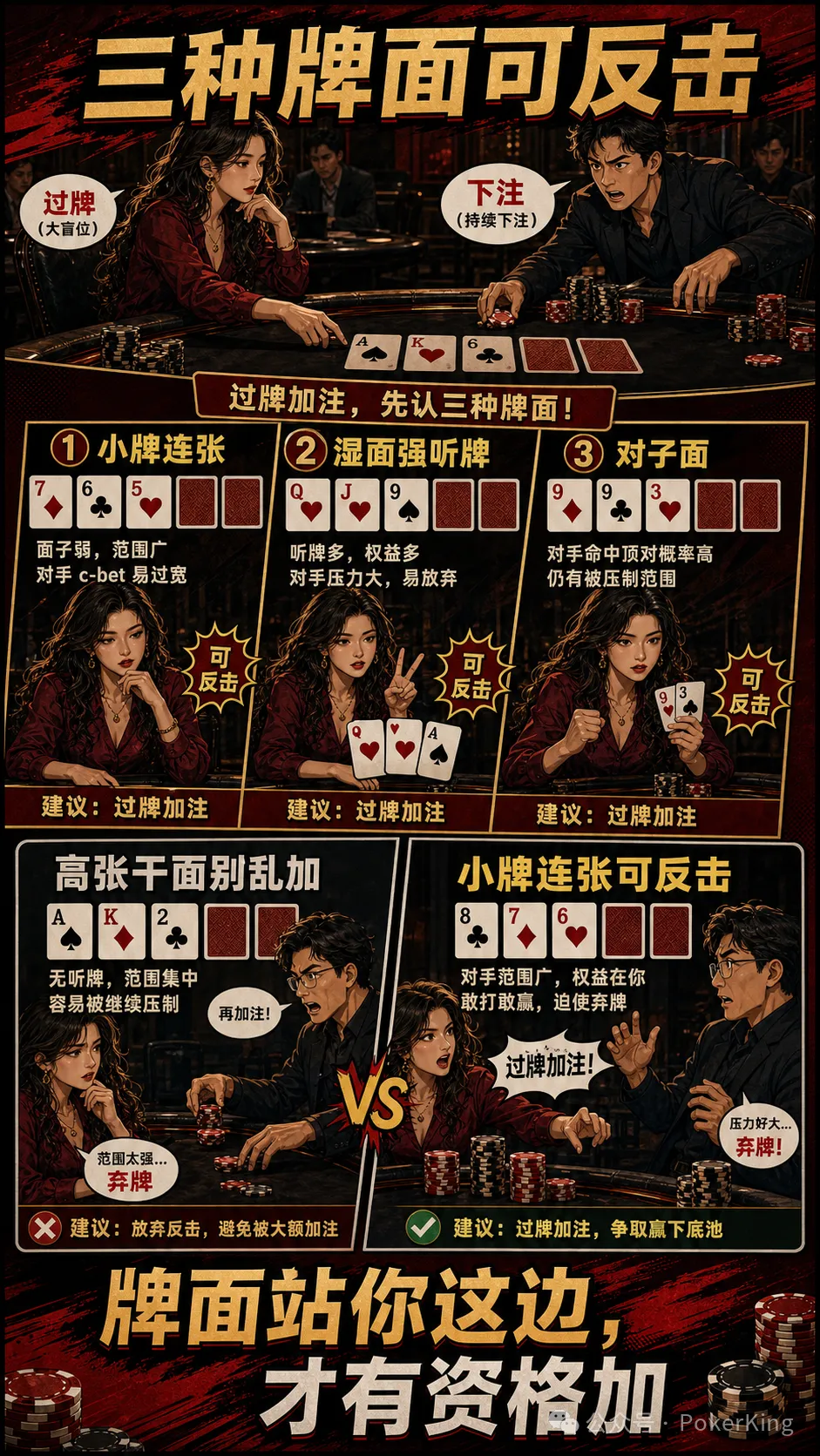 【EPCP扑克】过牌加注不是发脾气:三种适合大盲位反击的翻牌面,让对手不敢随意下注