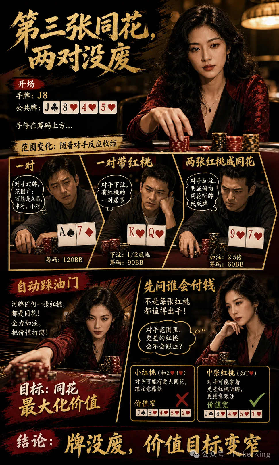 【EPCP扑克】转牌第三张同花落地,两对还能继续吗?先问三件事再决定